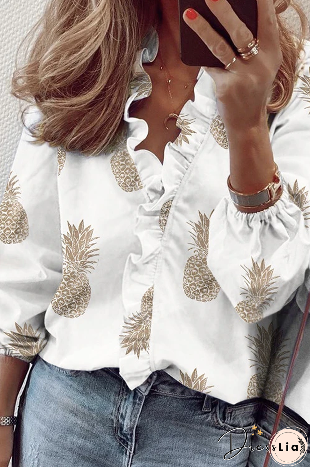 Deep V Neck Scallop Shirt