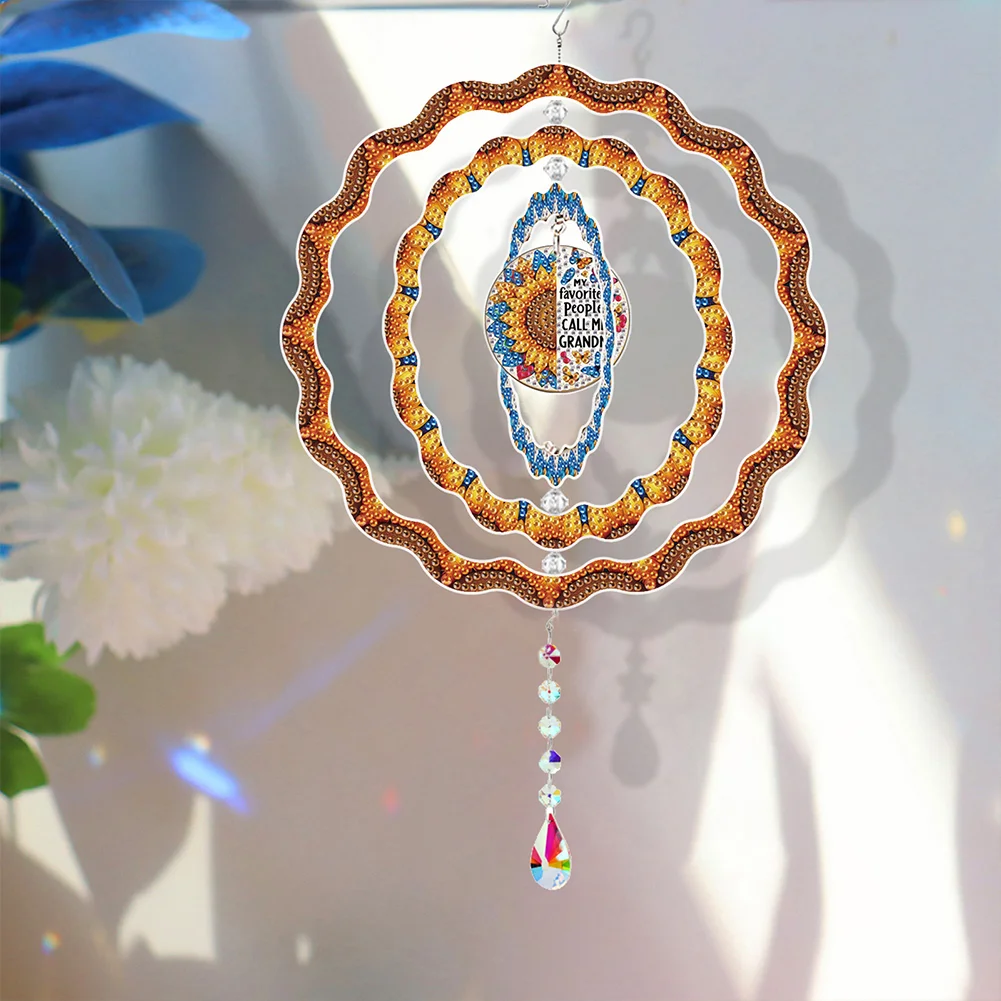 Diamond Painting Rotating Wind Chime Diamond Art Hanging Pendant (Sunflower A)