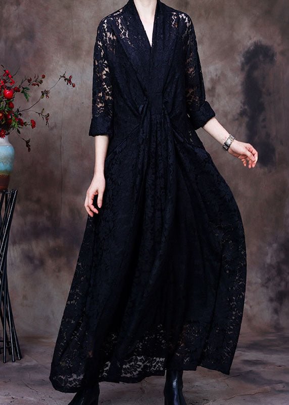 Plus size black V Neck lace Party Dress Spring