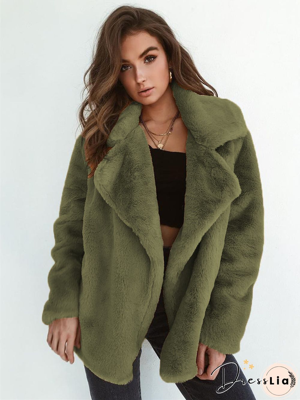 Fashion Solid Color Sexy Plush Lapel Coat