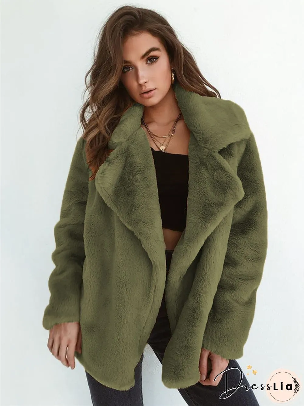 Fashion Solid Color Sexy Plush Lapel Coat