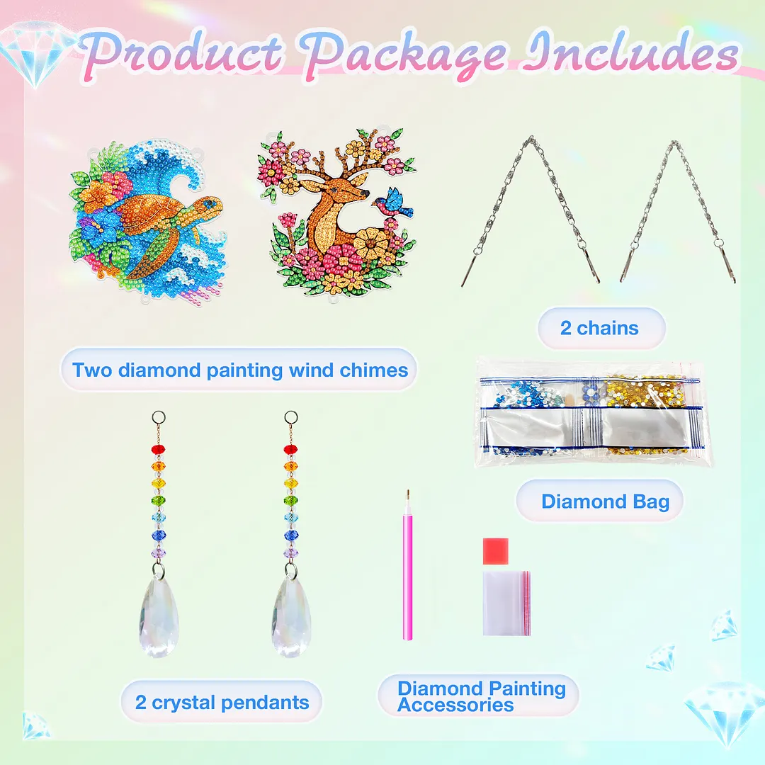 2Pcs Sea Turtles and Elk DIY Double-Sided Diamond Painting Hanging Kits Diamond Painting Suncatcher Craft Kit for Home Garden Wall Decor Gift