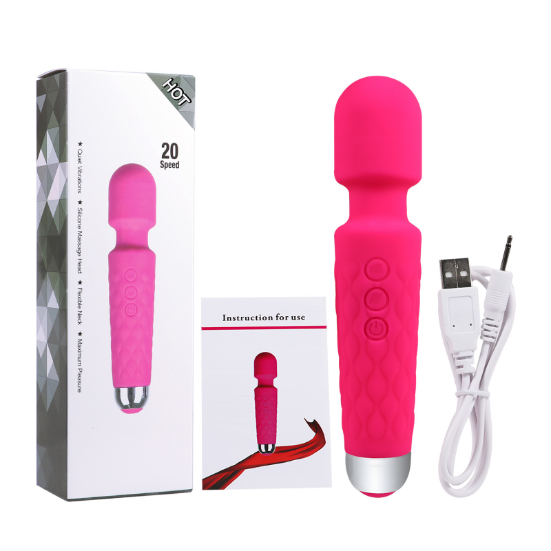 Silicone Vibrator Wand Massager with 20 Intense Frequency Modes