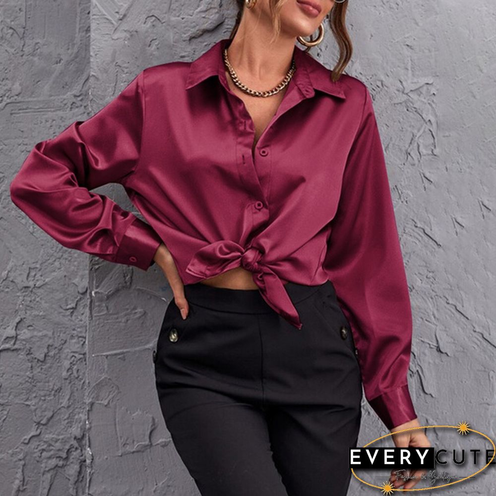 Autumn Women Long Sleeve Shirt Satin Silk Lapel Collar Elegant Casual Office Blouse Plus Size Tops Blusas