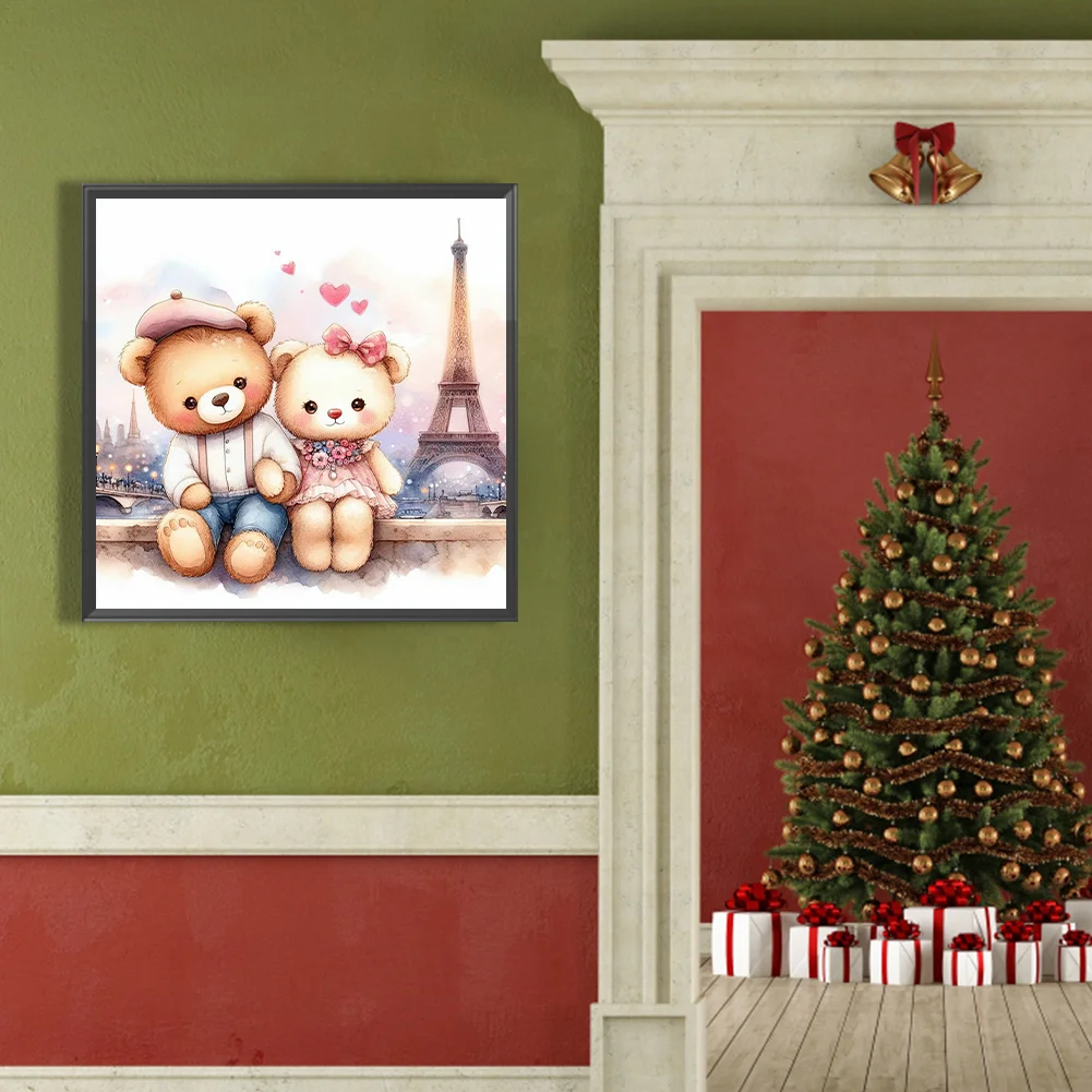 Diamond Painting - Full Round Drill - Couple Bear Eiffel Tower(Canvas|40*40cm)