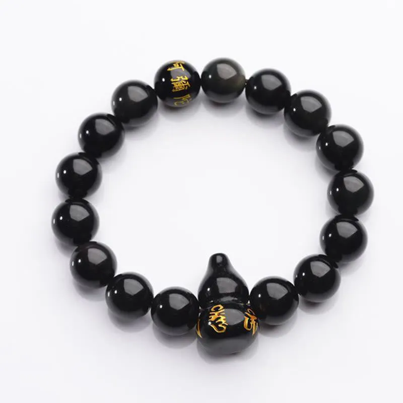 Obsidian Gourd Om Mani Padme Hum Inner Peace Bracelet
