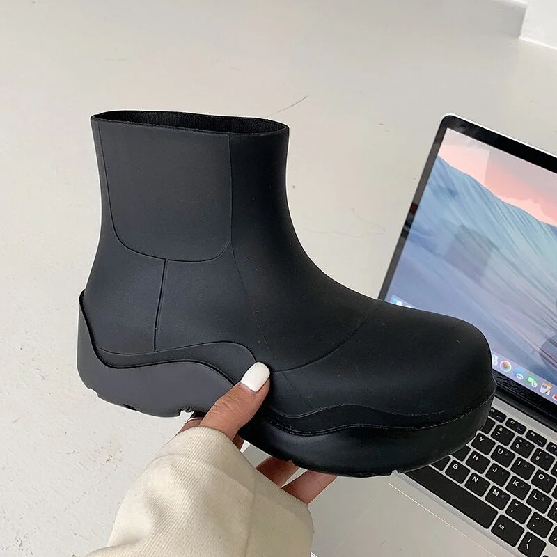 Christmas Gift Termainoov Women Boots Women Rain Boots Fashion Waterproof Ankle Rainboots Platform Thick Bottom Short Boots