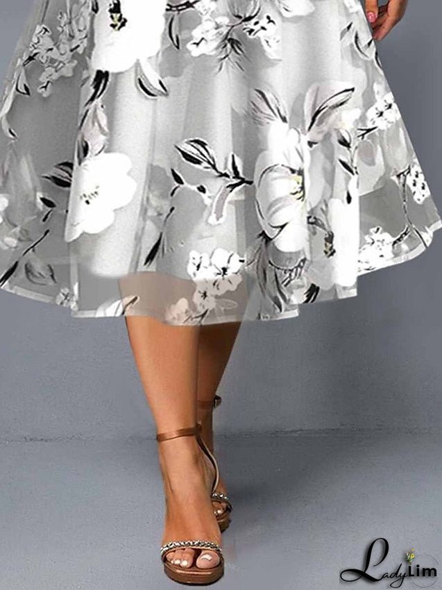 Plus Size Casual Dress Dress Set Chiffon Dress Floral Midi Dress Half Sleeve Print Crew Neck Fashion Daily Gray Summer Spring L XL XXL 3XL 4XL for Women