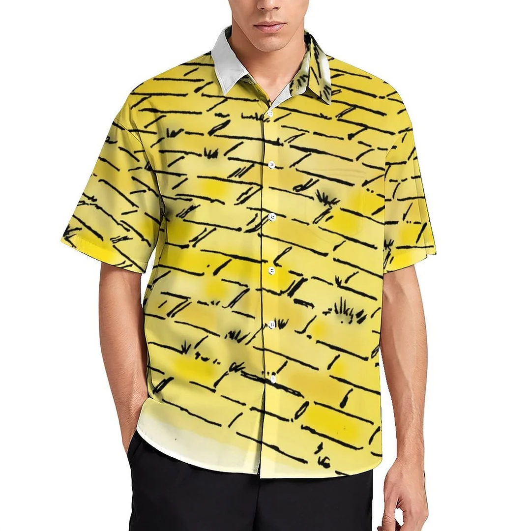 Vintage Wizard Of Oz Yellow Brick Road Women Front Pocket Button Down Tops Men Shortsleeve Party Vacation Hawaiian Shirt
