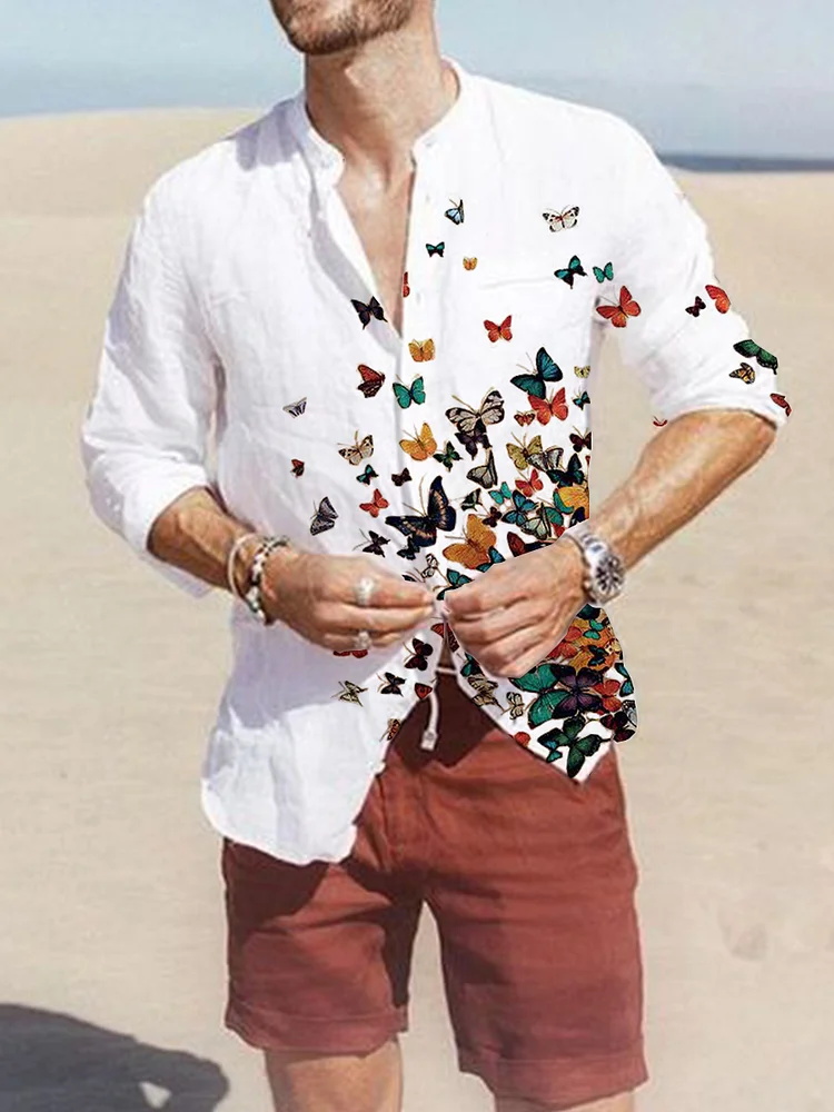 Pre-sale Men's casual shirt butterfly print shirt