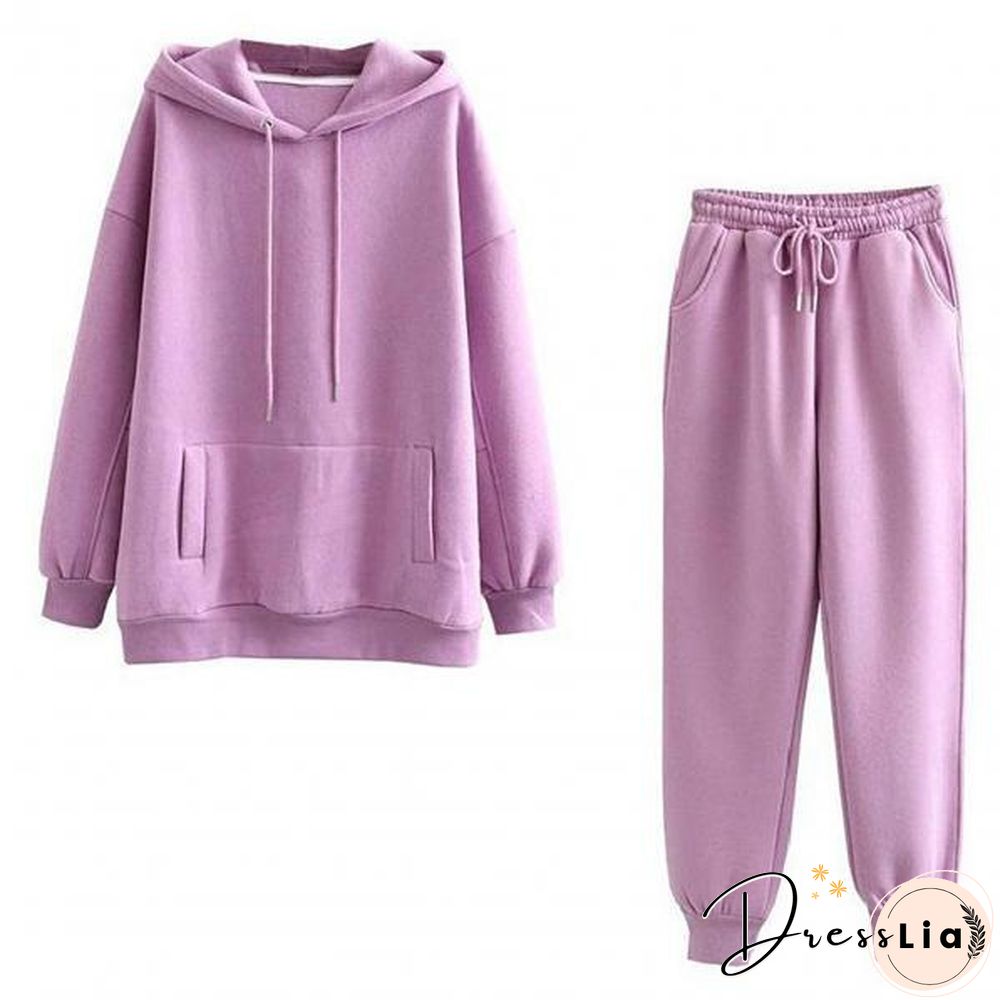 Sweatshirt Pants Set Hooded Cold Resistant Drawstring Pockets Women Outfit For Office