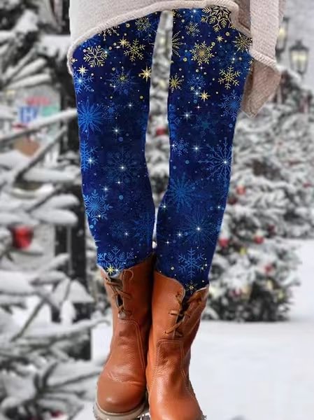 Snowflake Print Winter Warm Knitted Leggings For Women