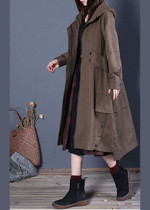 Chic Solid Loose zippered Button Fall Hoodie Coat trench coats
