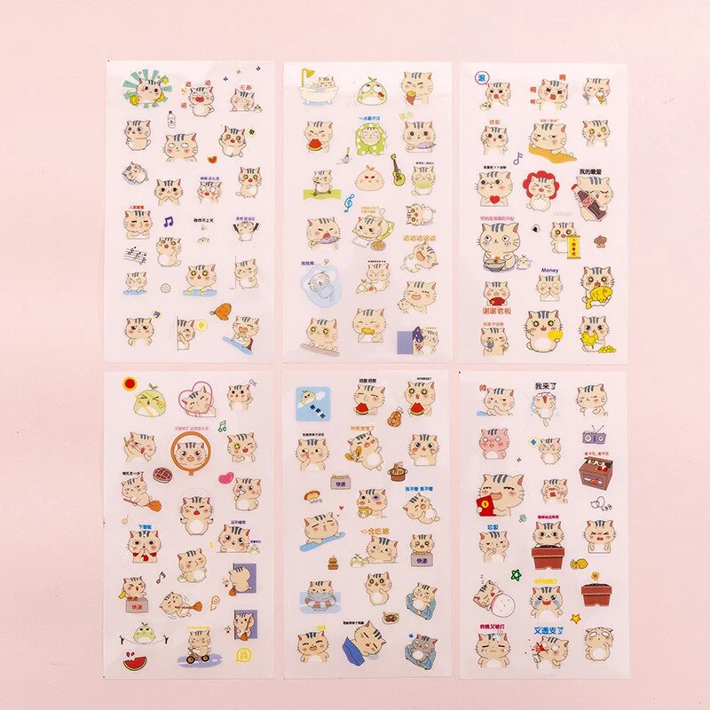 6 Pcs/Set Cute Kawaii Cartoon Cat Phone Decoration Stickers Diary Scrapbook Stationery Office School Diary Kitty bullet journal