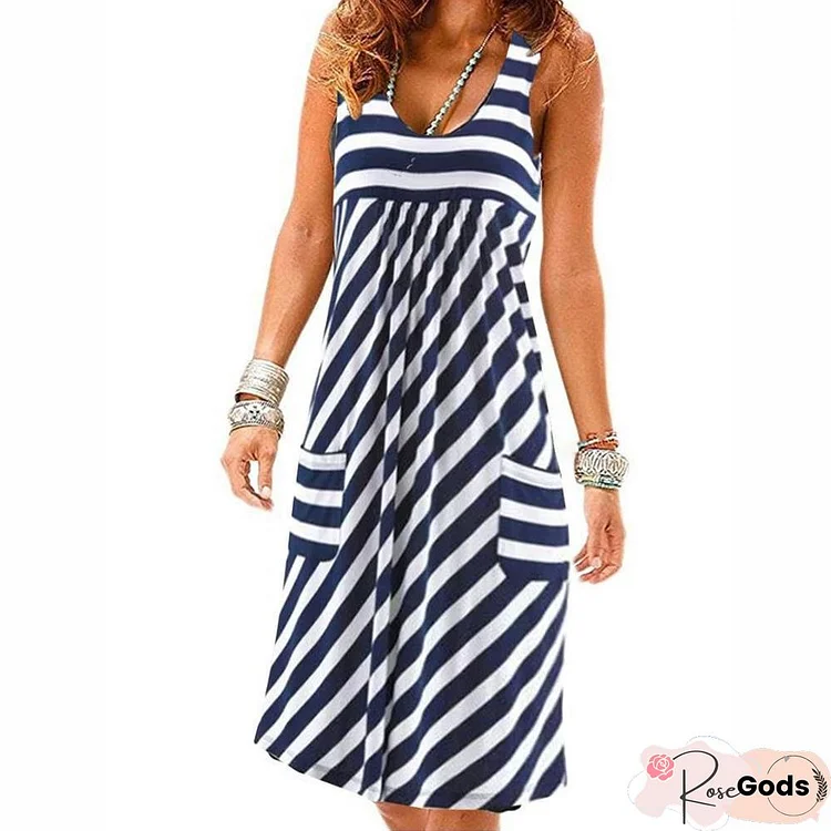 Fashion Striped Dress Large Size Summer Dress Loose Simple Sleeveless Dress Women's Clothing