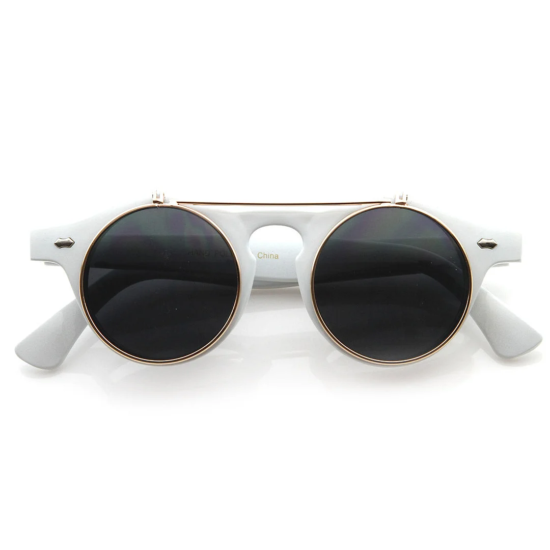 Small Retro Steampunk Circle Flip Up Glasses / glasses