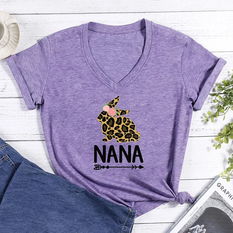 Nana Bunny Easter V-neck T Shirt-Annaletters