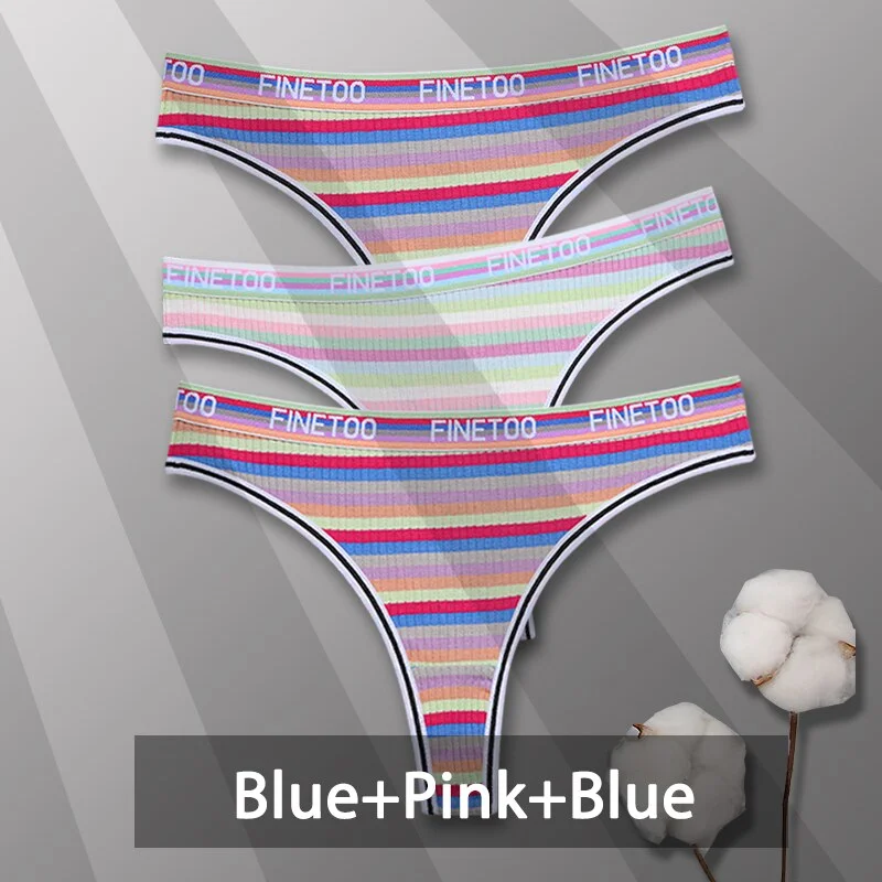 Billionm Colorful Cotton Panties for Women Sexy Striped Underwear G-string Thong Panty Female Breathable Soft Intimate Lingerie