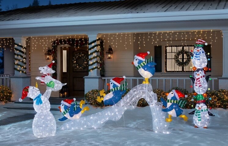 LED Penguins Slide Yard Sculpture