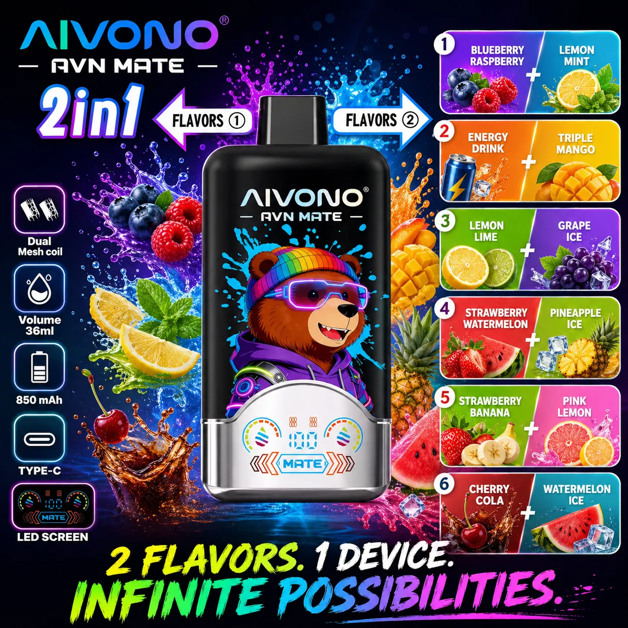 AIVONO AVN MATE 2 In 1 120K Vape | 120000 Puffs  fumotvapeshop