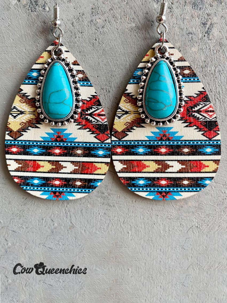 Western Bohemian Earrings Turquoise Pendant Multicolor / One