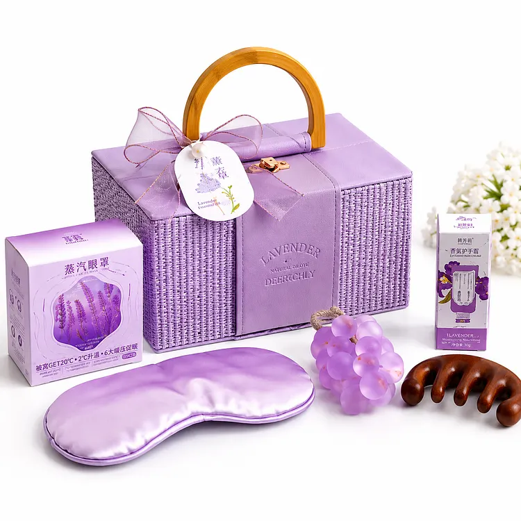 Premium Relaxation Gift Set for Women &ndash; Leather Gift Box, Osmanthus Oolong Tea, Silk Sleep Mask, Hanfangli Hand Cream, Handmade Grape Soap, Wooden Scalp Massage Comb & Personalized Gift Tag