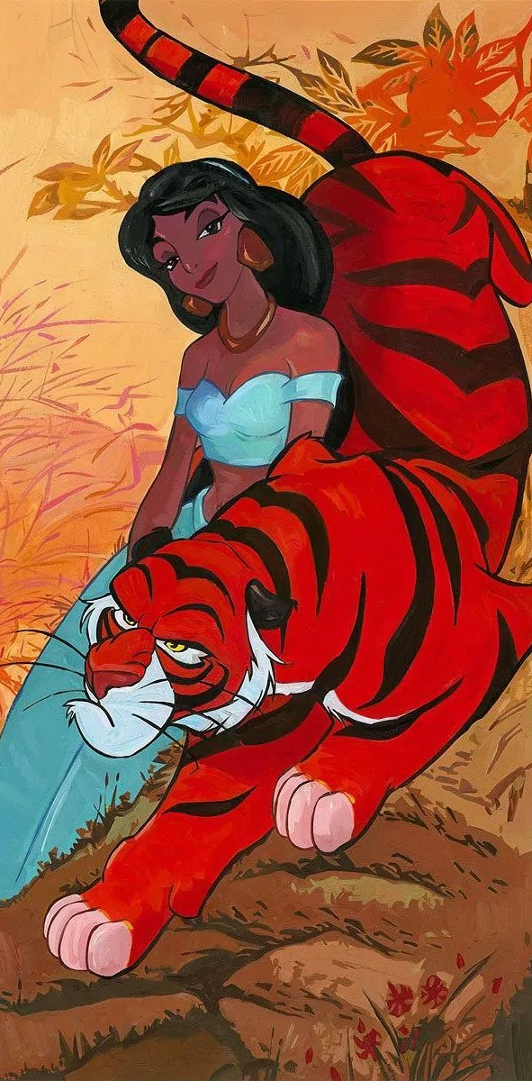Disney Princess Jasmine And Tiger 30*70CM(Canvas) Full Round Drill Diamond Painting gbfke