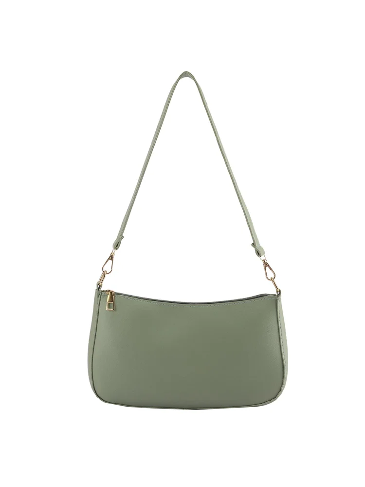 Vintage Women PU Shoulder Underarm Bag Solid Color Purse Handbags (Green)