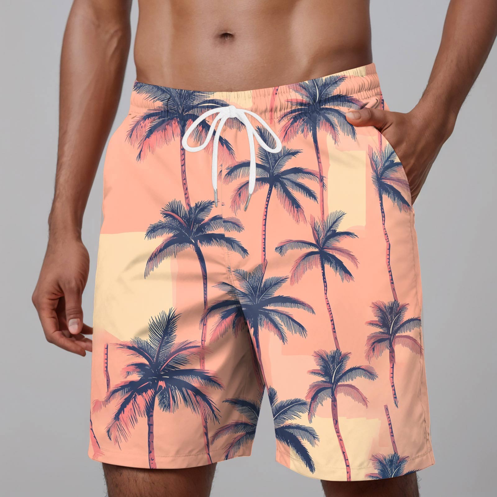 Thingsroom Stylish Beach Print Swimpant Mens' Summer Casual Shorts With Pockets Swimming Trunks Male Swimwear Loose Fit Swimpants Tether