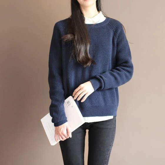 Blue plus size sweaters knit tops no fade no shrink piling resistance