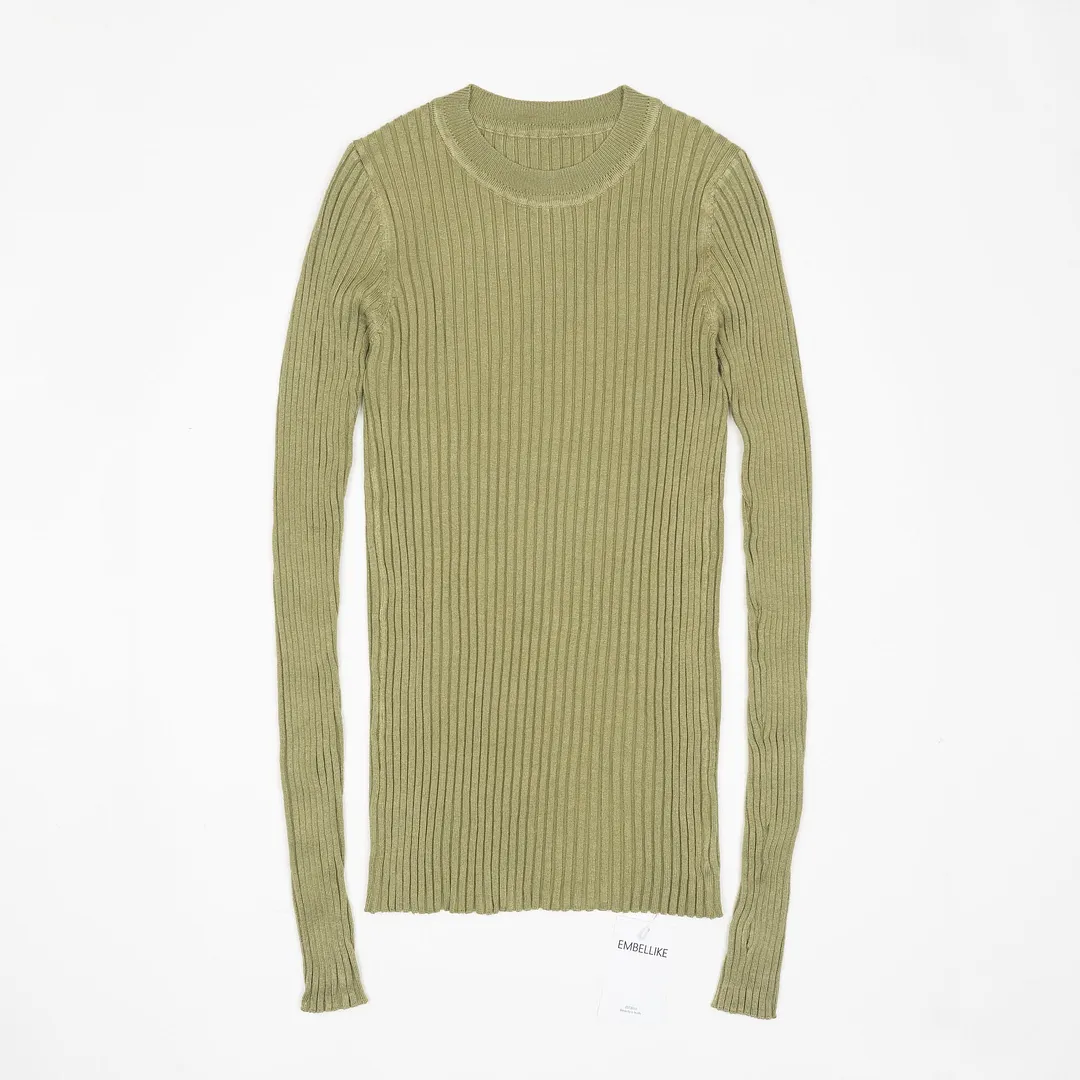 Women Sweater Pullover Basic Ribbed Sweaters Cotton Tops Knitted Solid Crew Neck With Thumb Hole