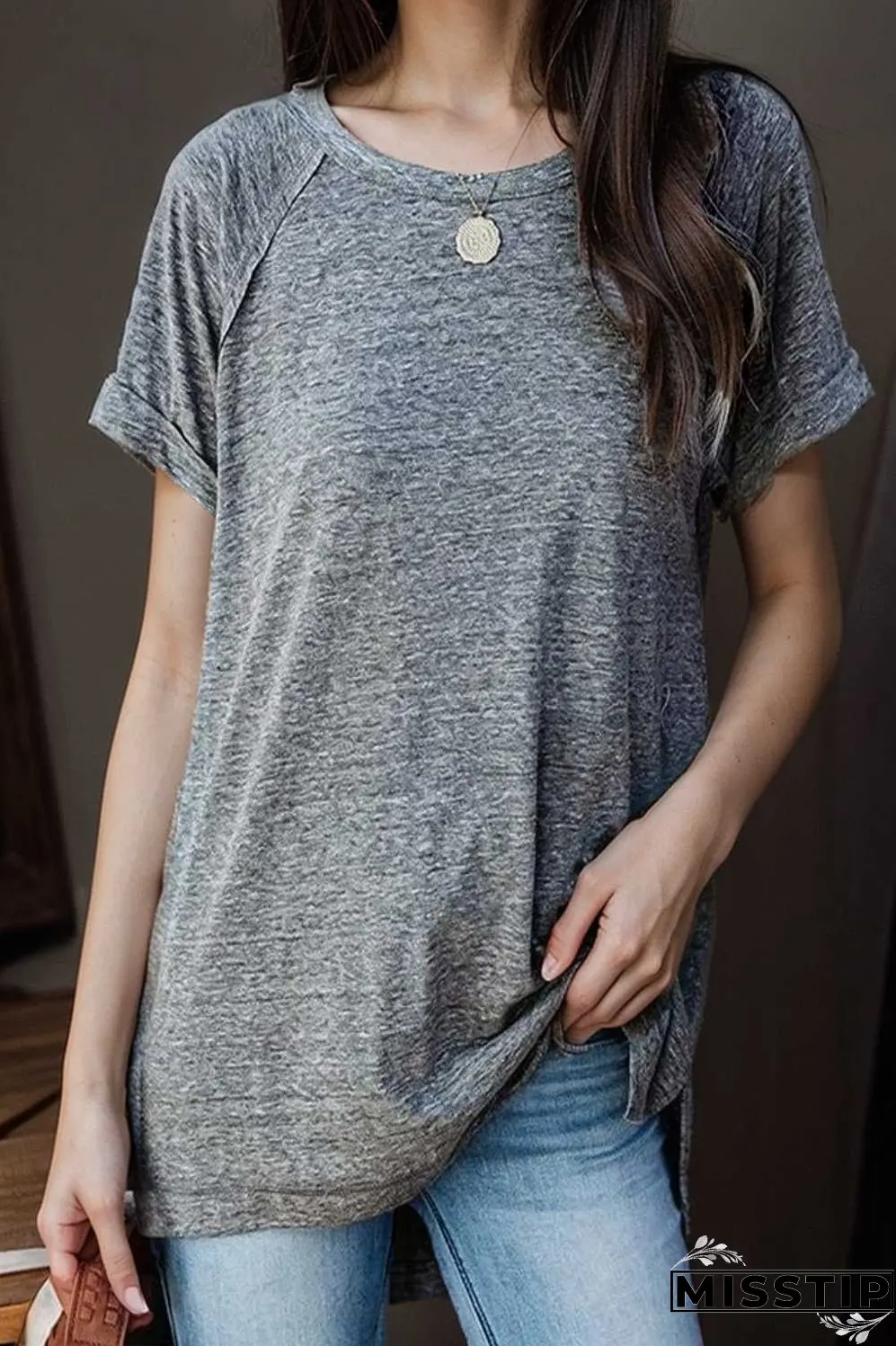 round neck solid loose short sleeve t shirt