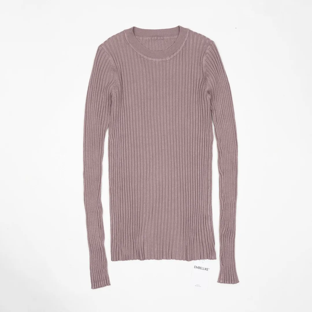 Women Sweater Pullover Basic Ribbed Sweaters Cotton Tops Knitted Solid Crew Neck With Thumb Hole