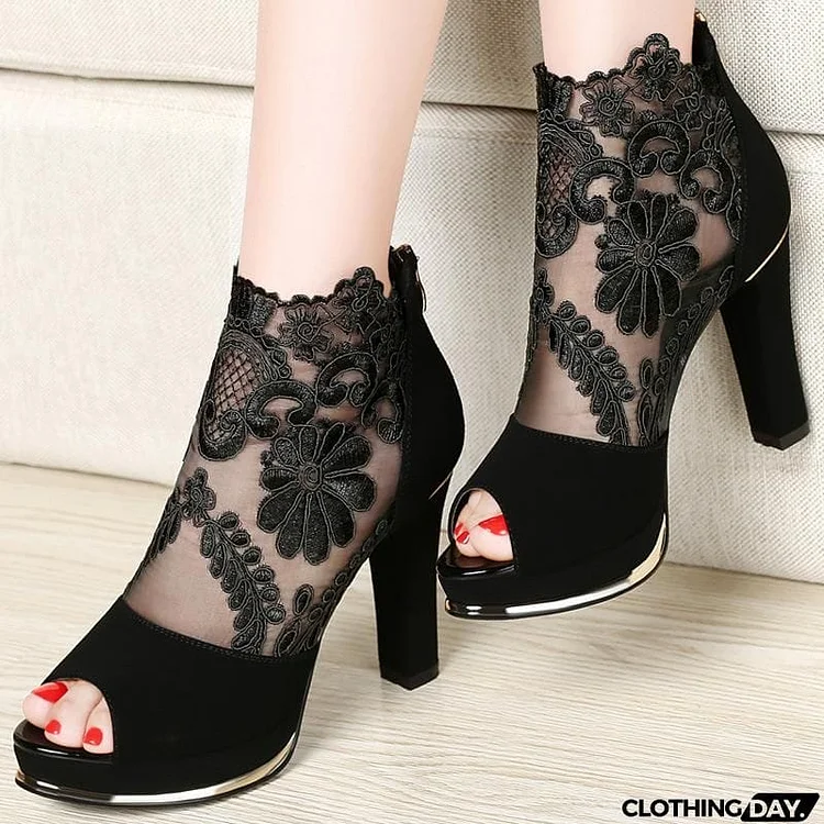 Women's High Quality Sexy Lace Dress High Heel Sandals Shoes