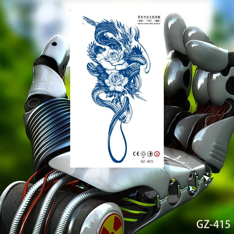 Temporary Waterproof Tattoo Stickers Seductive Snake Flower Ink Lasting Sexy Girls Arm Chest Waist Buttocks Realistic Fake Tatoo