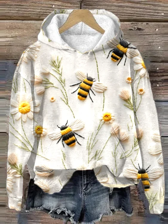 Women's Daisy Bee 3D Print Hooded Fleece Sweatshirt socialshop