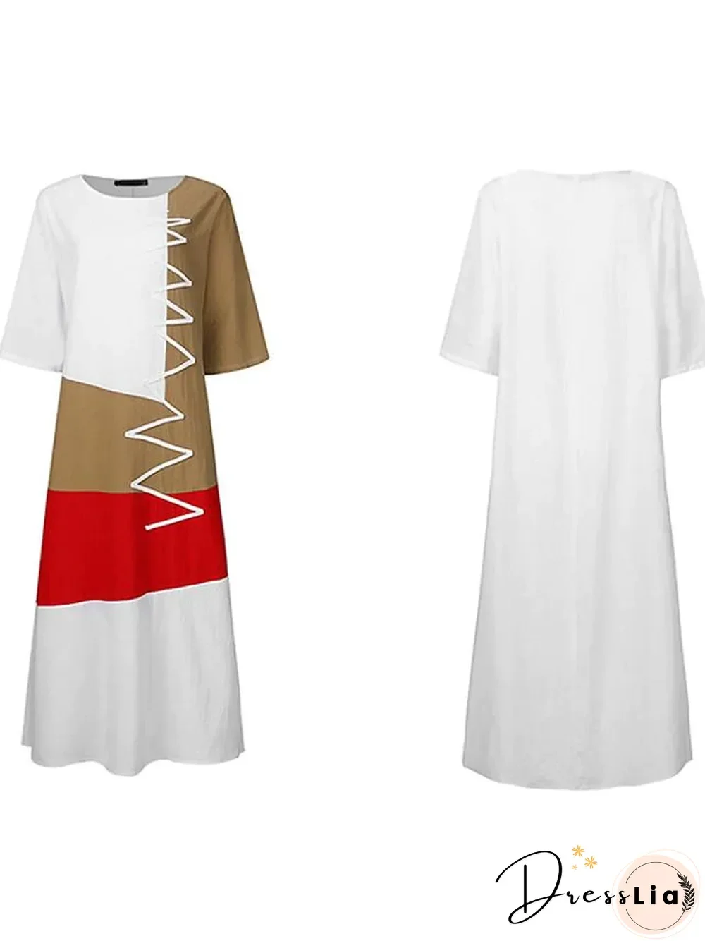 Women's Swing Dress Maxi long Dress Half Sleeve Color Block Patchwork Summer Hot Casual Cotton White Red Khaki Gray M L XL XXL 3XL 4XL 5XL White Dresses