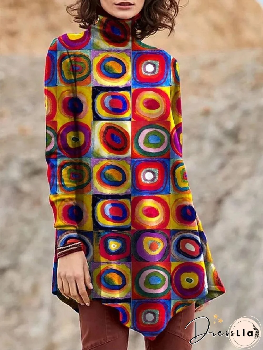 Fashion Asymmetrical Printed Long Sleeve Top