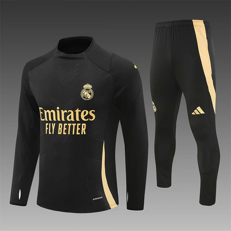 2024-25 Real Madrid black and gold half-zip training jersey