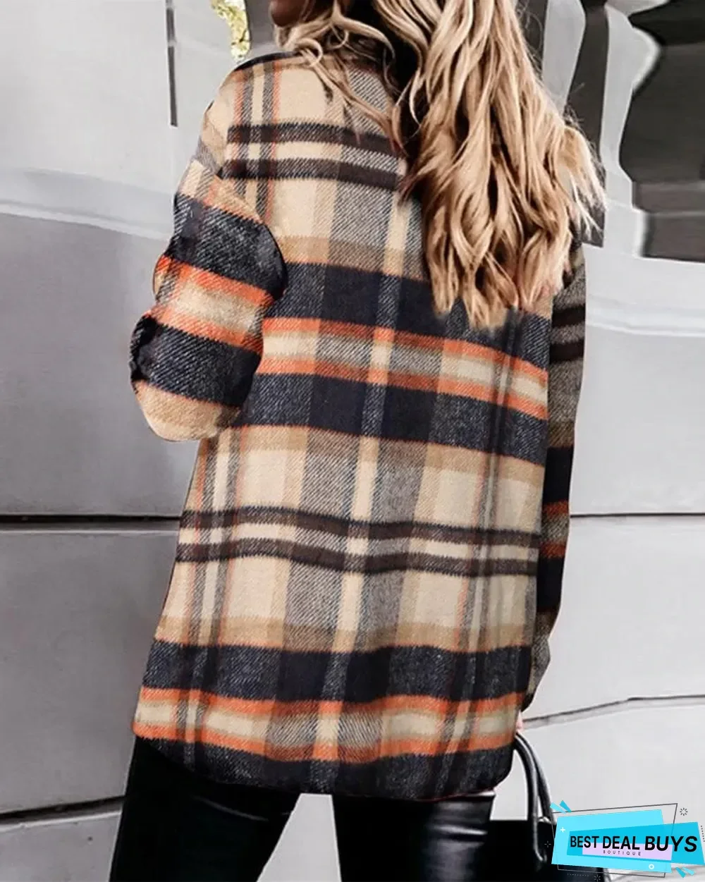 Plaid Print Button Front Long Sleeve Shacket