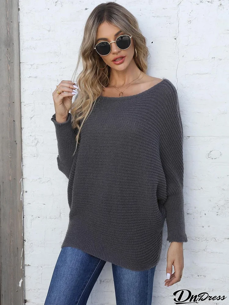 Full Size Horizontal Ribbing Dolman Sleeve Sweater