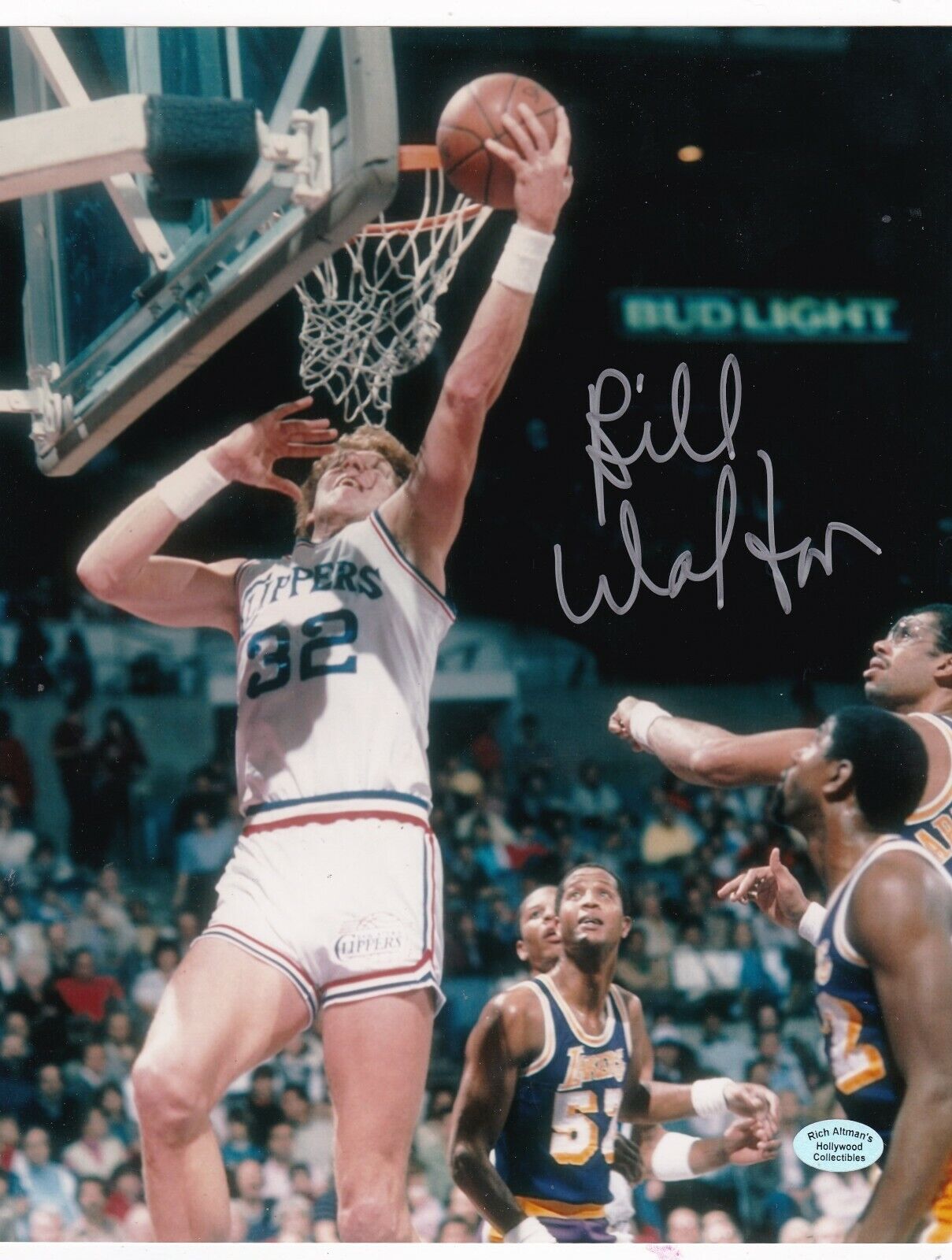 BILL WALTON SAN DIEGO CLIPPERS ACTION SIGNED 8x10