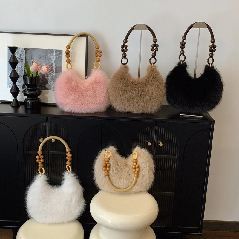 Women's Medium Plush Solid Color Classic Style Streetwear Pillow Shape Zipper Underarm Bag