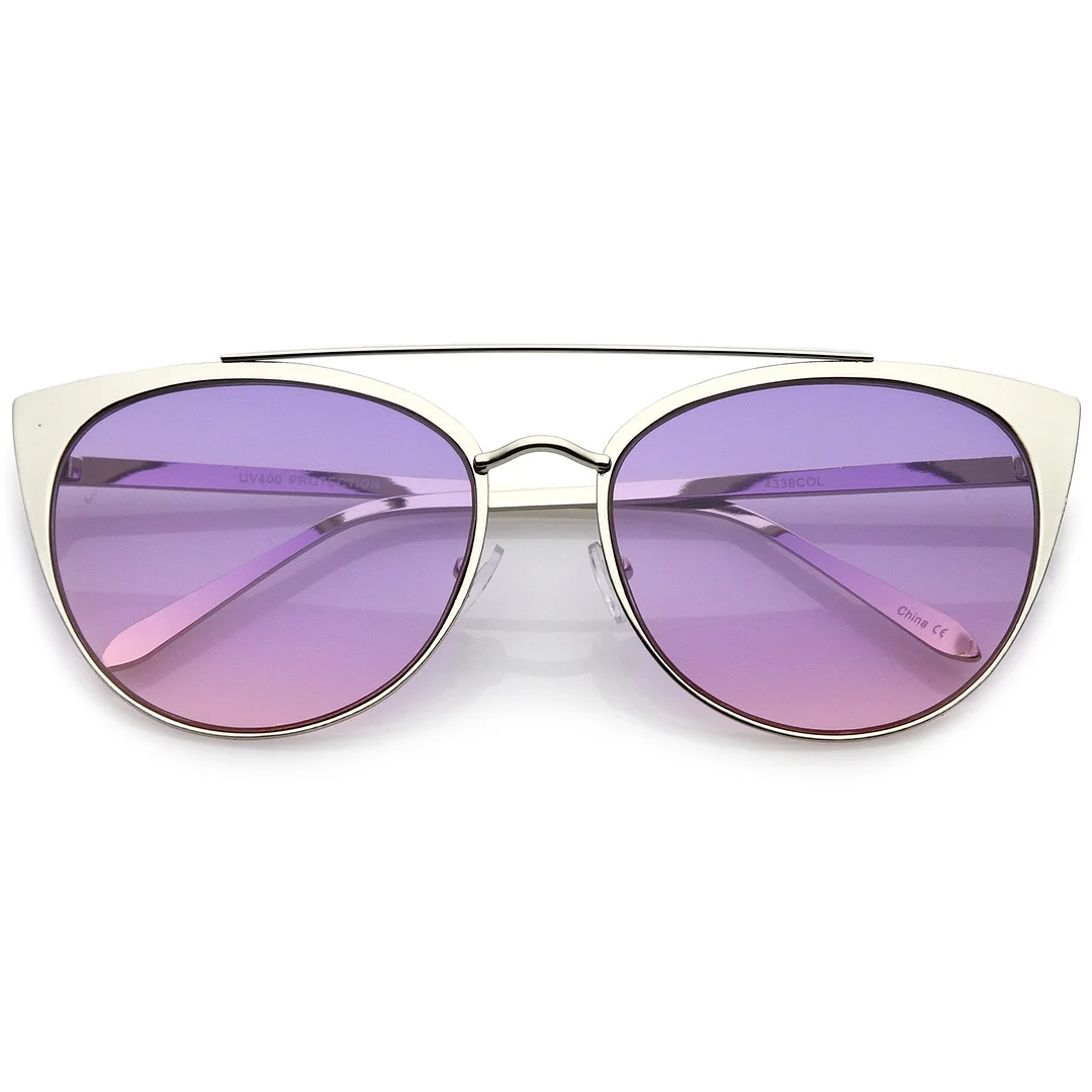 Women's Oversize Metal Crossbar Colored Flat Lens Cat Eye glasses 61mm