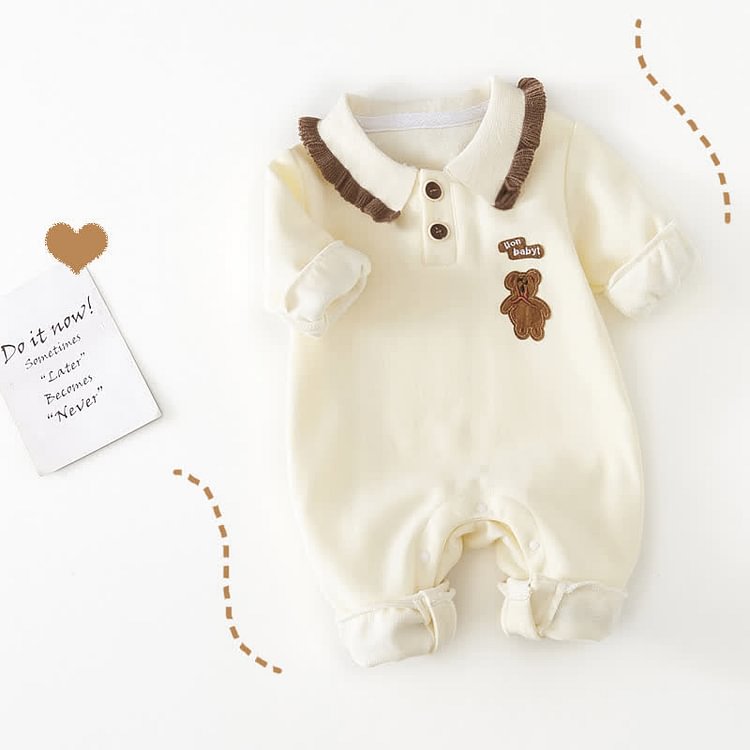 Baby Embroidery Bear Lace Lapel Romper