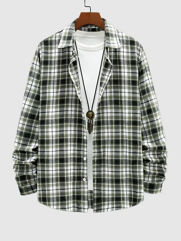 Men's plaid wool blend casual long sleeve shirt