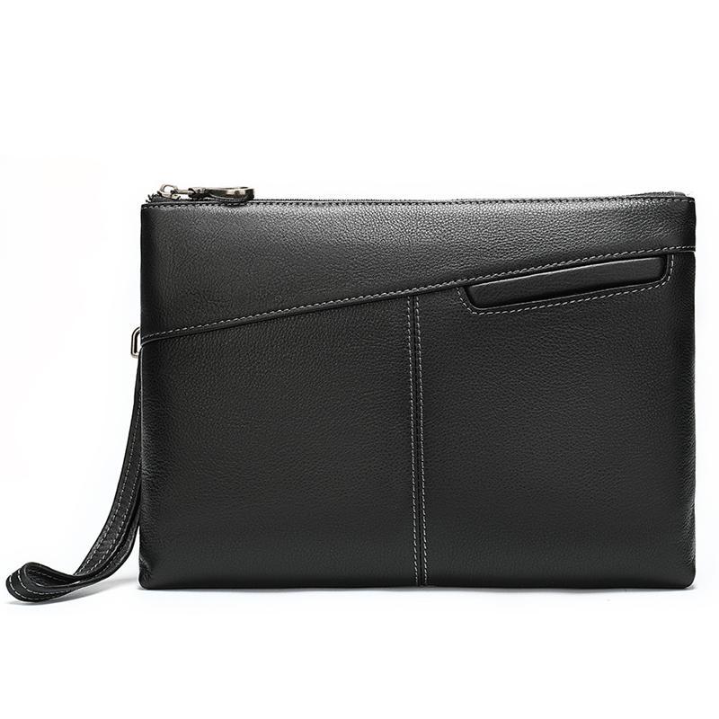 Simple Leather Casual Solid Color Zipper Design Business Clutch