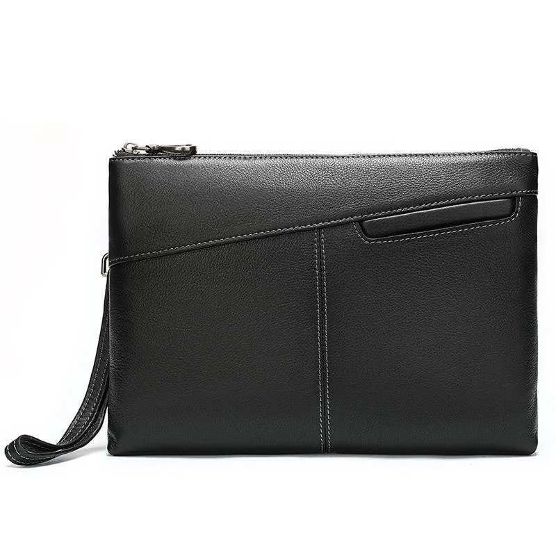 Simple Leather Casual Solid Color Zipper Design Business Clutch