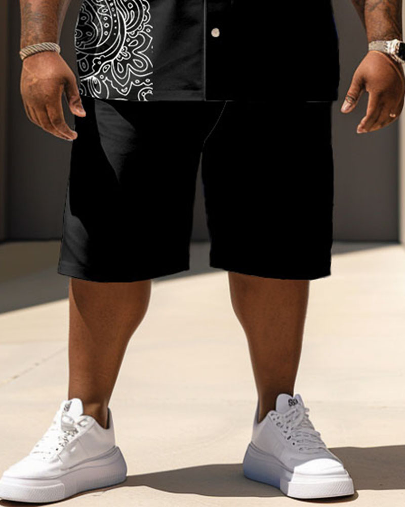 Men's Plus Size Casual Vacation Vintage Paisley Print Pocket Shirt Shorts Set