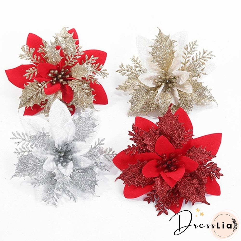 510Pcs Artificial Plastic Christmas Florals Glitter Fake Flowers Merry Tree Decorations